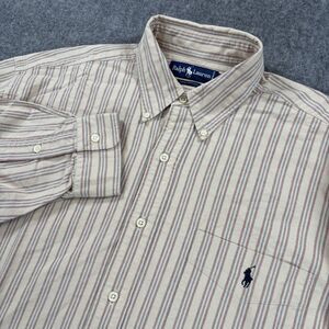 Ralph Lauren Men’s Large L Button Down Shirt Striped Oxford Cotton Pocket Pony